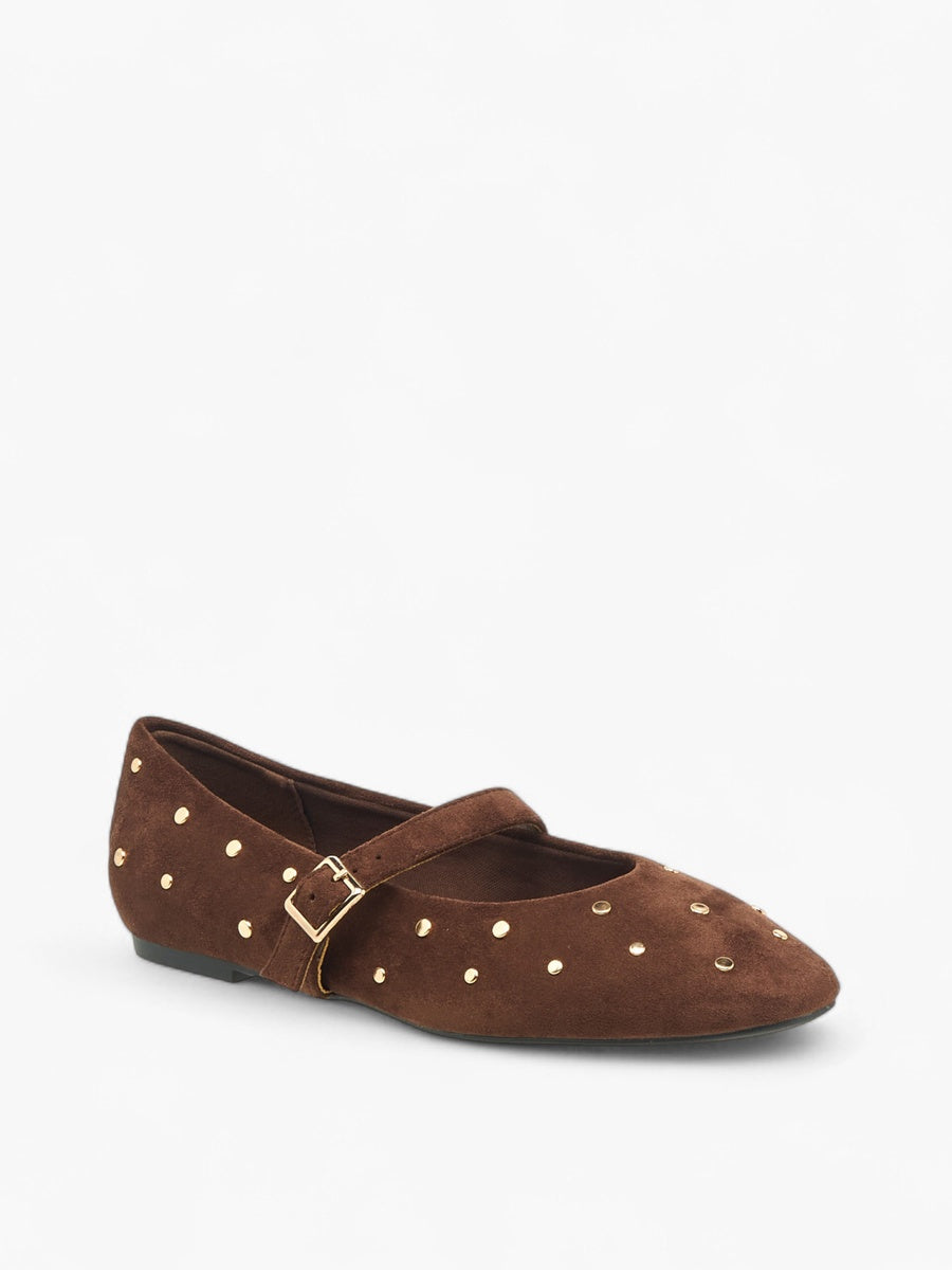 Florella Ballerina Mary Jane Borchiata - Marrone