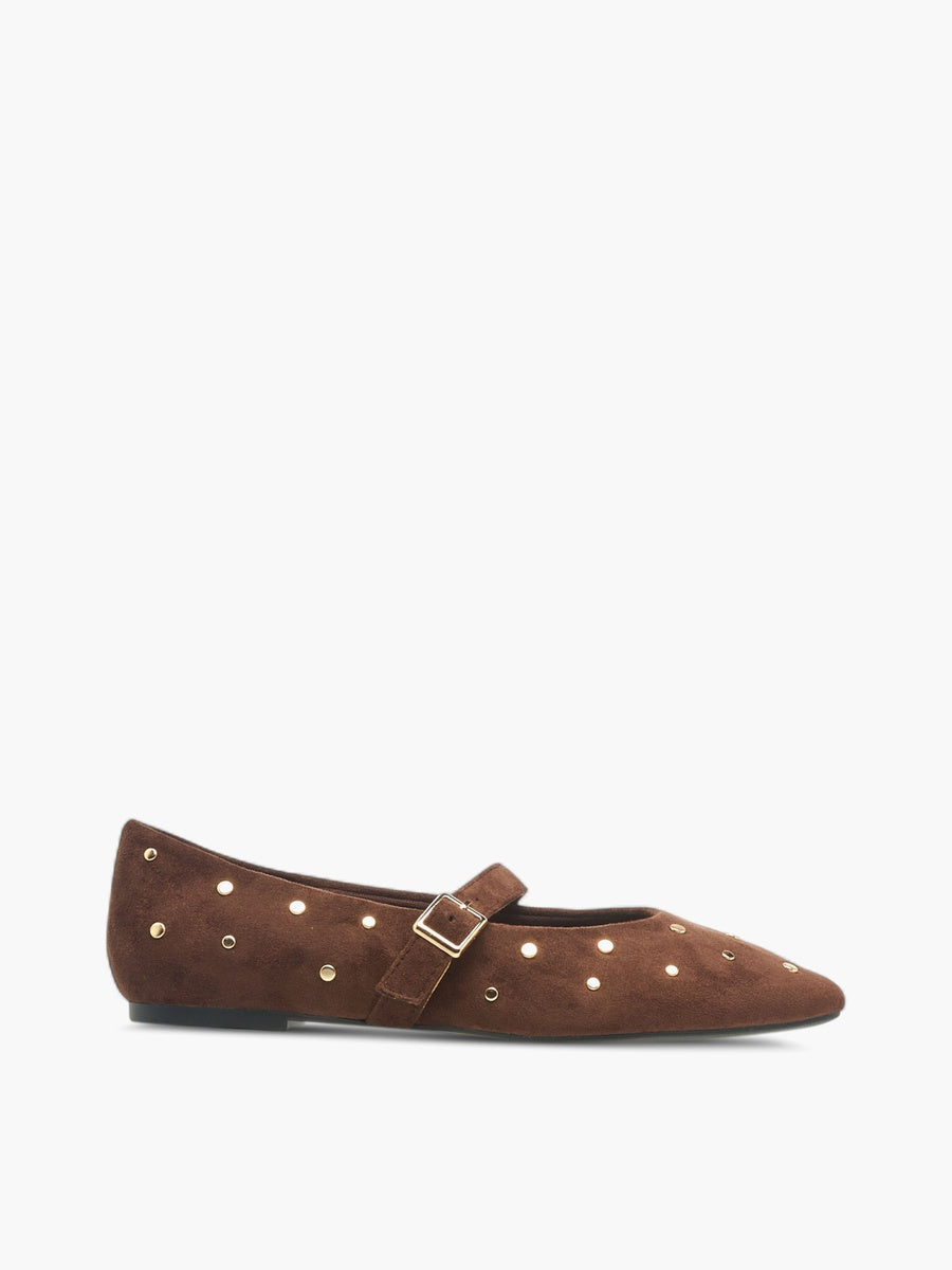 Florella Ballerina Mary Jane Borchiata - Marrone