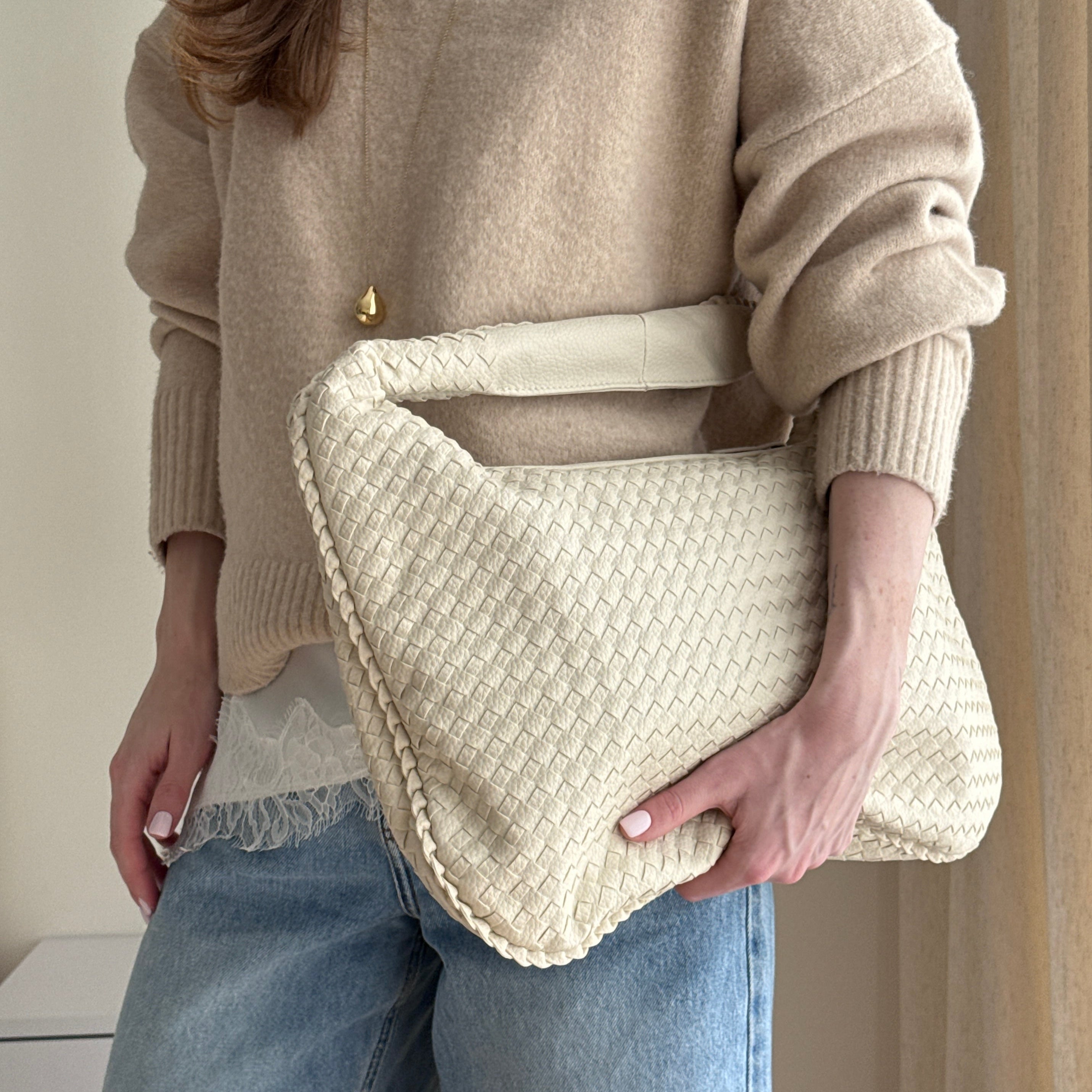 Coralena Borsa a Spalla Oversize - Bianco Panna