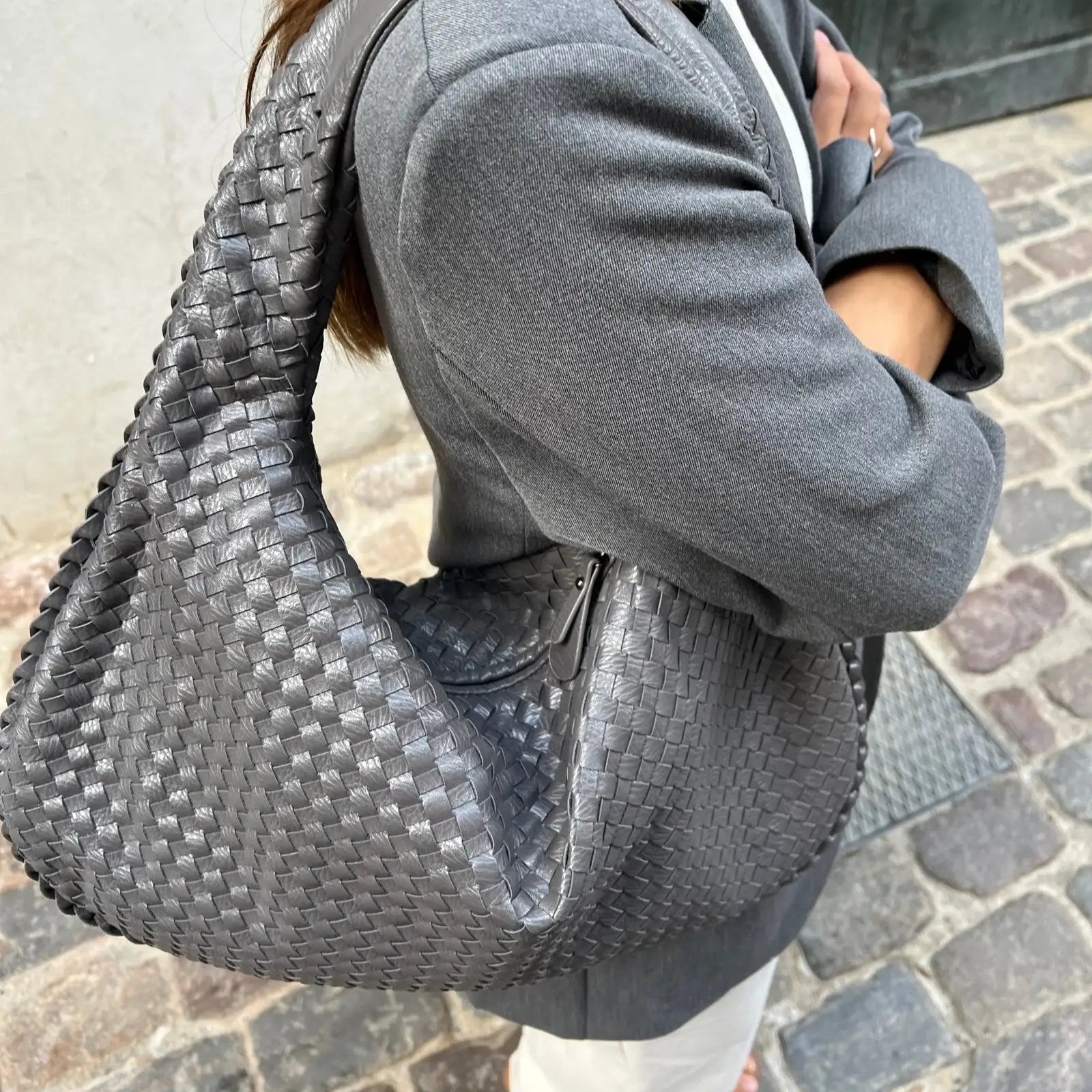 Coralena Borsa a Spalla Oversize - Grigio