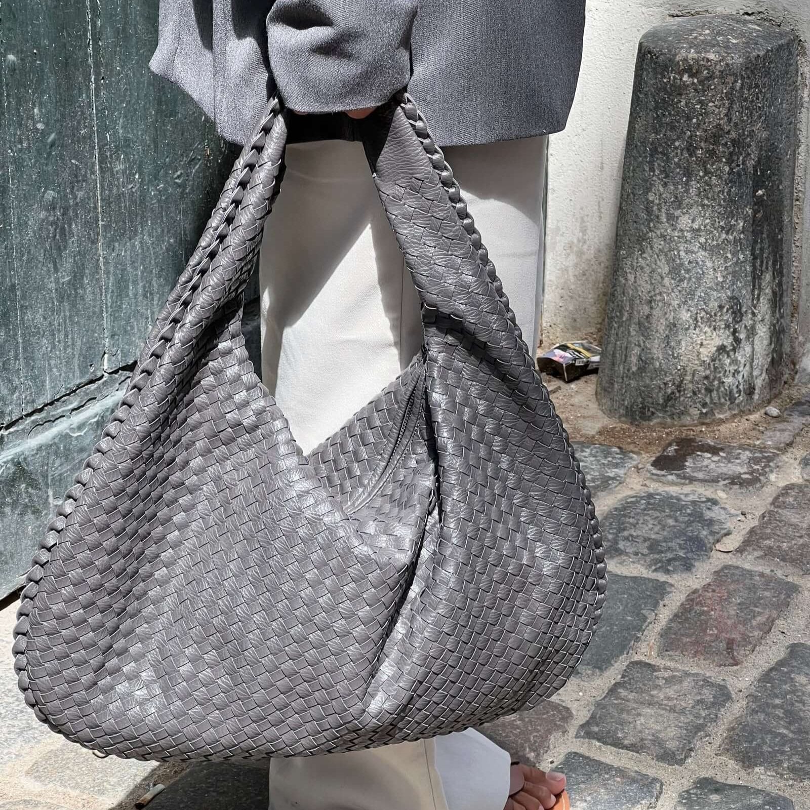 Coralena Borsa a Spalla Oversize - Grigio