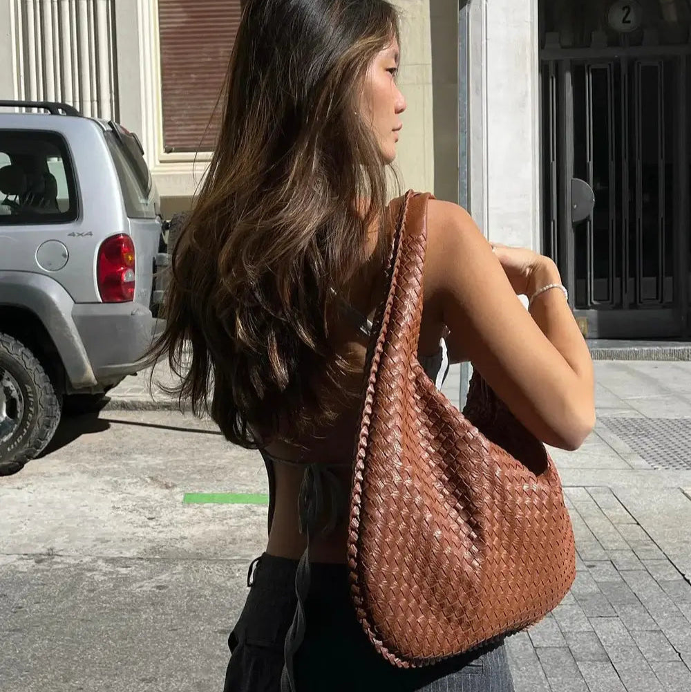 Coralena Borsa a Spalla Oversize - Marrone